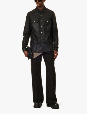 Shop Rick Owens Mens Black Geth Wide-leg Regular-fit Mid-rise Cotton-twill Trousers