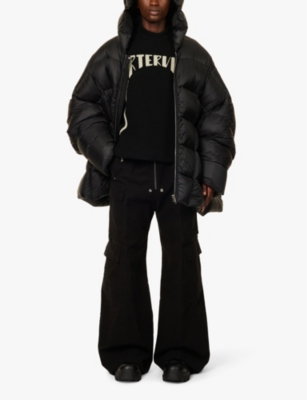 Shop Rick Owens Mens Peter Hooded Shell-down Jacket Black