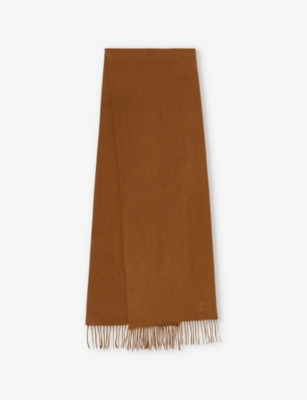 Shop Reiss Mens Fringed-trim Wool And Cashmere-blend Scarf Tobacco