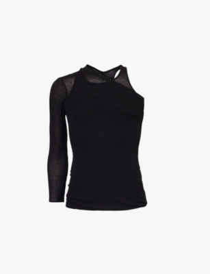 RICK OWENS: One-sleeve crew-neck woven-blend top