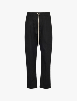 Shop Rick Owens Mens Black Drawstring-waist Relaxed-fit Cotton Trousers