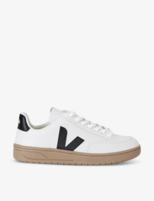 VEJA Men s V12 logo embroidered leather low top trainers Selfridges