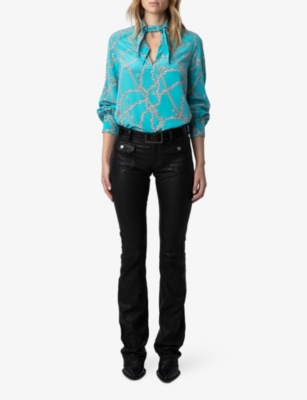 Shop Zadig & Voltaire Womens Aqua Tuile Chain-print Silk Shirt