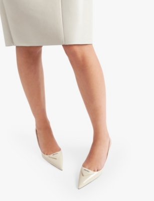 PRADA: Pointed-toe branded patent-leather heels