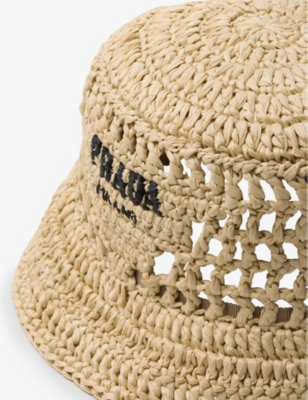Prada Womens Neutral Embroidered Lettered-logo Crochet Bucket Hat In Neutral