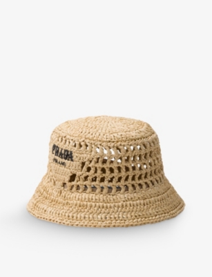 PRADA: Embroidered lettered-logo crochet bucket hat