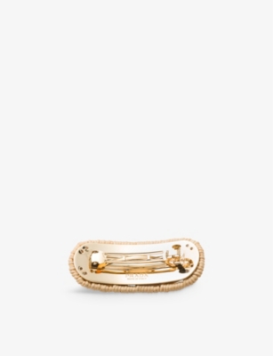 Prada Womens Neutral Brand-plaque Wicker-textured Woven Hair Clip In Neutral