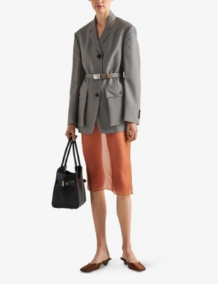 Shop Prada Womens Orange Semi-sheer Mid-waist Silk-organza Midi Skirt