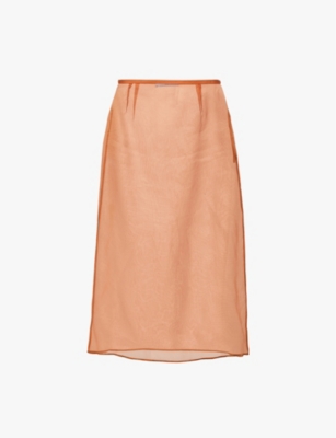 PRADA: Semi-sheer mid-waist silk-organza midi skirt