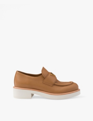 Prada 50mm Triangle-logo Leather Loafers In Brown