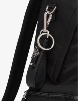PRADA: Logo-plaque leather keychain