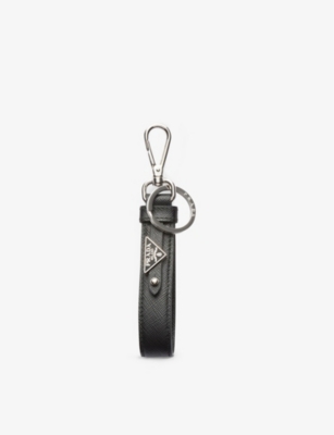 Prada Womens Black Logo-plaque Leather Keychain
