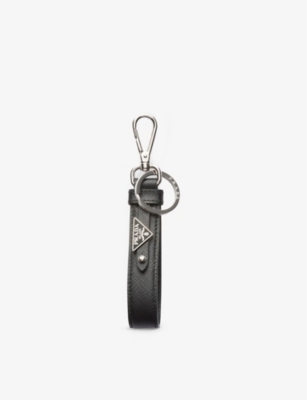 PRADA: Logo-plaque leather keychain