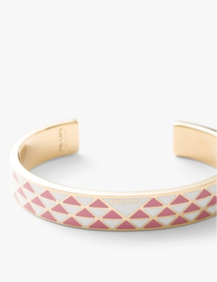 Shop Prada Womens  Enamelled Geometric-design Metal Bracelet In White