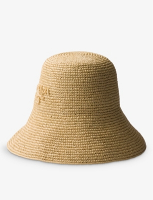 Prada Womens Neutral Brand-embroidered Woven Bucket Hat In Brown