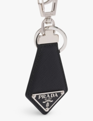 Shop Prada Mens Black Metal-logo Saffiano-leather Keychain