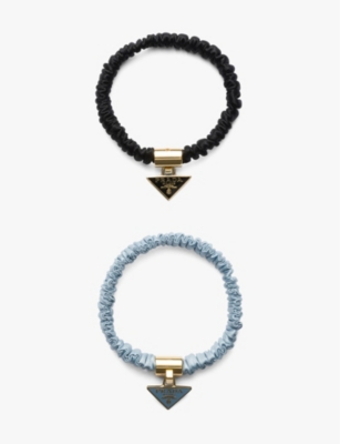Prada Womens Black Branded-charm Pack Of Two Satin Hair Ties In Black