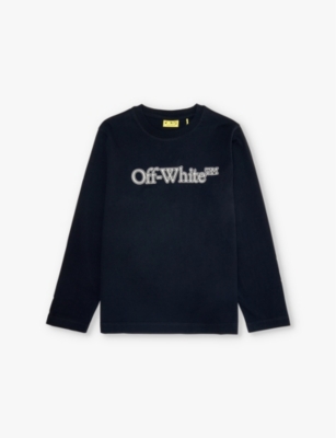 Shop Off-white Big Bookish Logo-print Long Sleeve Cotton Jersey Tshirt In Black - Reflective