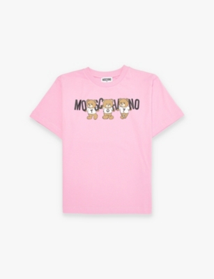 Moschino Girls Pink Begonia Kids Toy Bear Logo-print Cotton-jersey T-shirt 4-14 Years