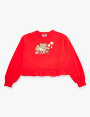 MOSCHINO: Heart Bear frilled-trim stretch-cotton sweatshirt 4-14 years