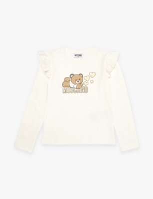 Moschino Girls Cloud Kids Heart Bear Frilled-panel Stretch-cotton T-shirt 4-12 Years