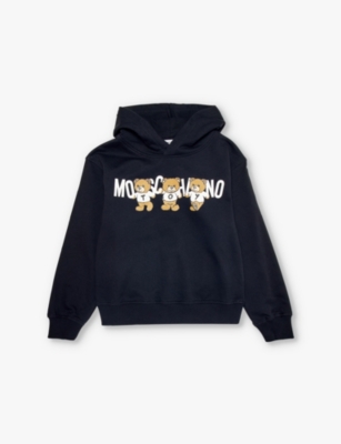 Moschino Boys Black Kids Toy Bear Logo-print Cotton-jersey Hoody 4-14 Years