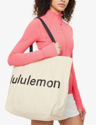 Lululemon Brand-print Cotton Tote Bag In Natural/black