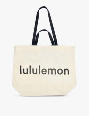 Lululemon Brand-print Cotton Tote Bag In Natural/black