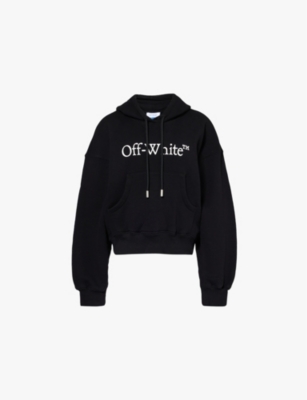 Off-white Logo-print Oversized Cotton-blend Jersey Hoody In Black White