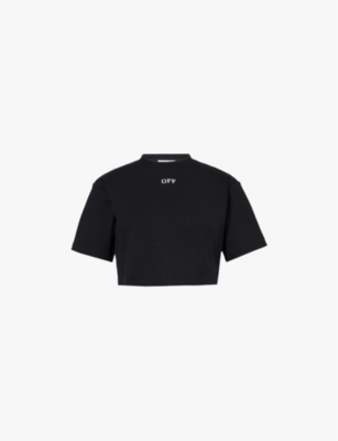 OFF-WHITE C/O VIRGIL ABLOH: Stamp brand-embroidered cotton-blend jersey T-shirt