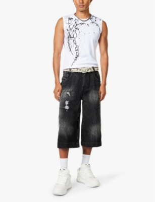 JADED LONDON MENS GRAPHIC-PRINT SLEEVELESS COTTON TOP WHITE 