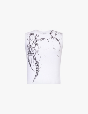 JADED LONDON MENS GRAPHIC-PRINT SLEEVELESS COTTON TOP WHITE 