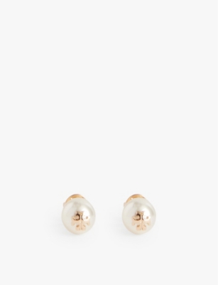 Tory Burch Kira 18ct Yellow-gold Plated Brass And Faux-pearl Stud Earrings In Ivory / Tory Gold