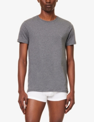 Shop Falke Mens Dark Grey -heather Crewneck Ribbed-trim Cotton-blend Jersey T-shirts Pack Of Two