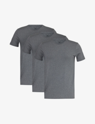 Falke Mens Dark Grey -heather Crewneck Ribbed-trim Cotton-blend Jersey T-shirts Pack Of Two In Gray