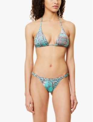 GRACEJACOB WOMENS GREEN ALOURA GRAPHIC-PRINT BIKINI TOP XS