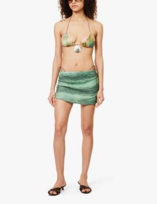 Gracejacob Womens Green Aloura Snake-print Knitted Mini Skirt In Green