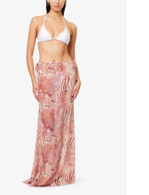 Gracejacob Womens Pink Tora Abstract-print Chiffon Maxi Skirt In Pink