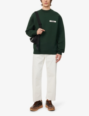 Shop Jacquemus Mens Logo-embroidered Cotton-jersey Sweatshirt Dark Green