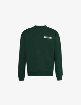 JACQUEMUS MENS LOGO-EMBROIDERED COTTON-JERSEY SWEATSHIRT DARK GREEN 