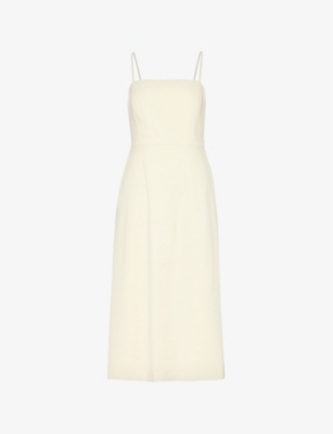 THEORY: Straight-neck panelled linen-blend midi dress