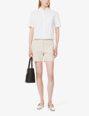 Shop Theory Women's Straw Woven-texture Mid-rise Linen-blend Shorts
