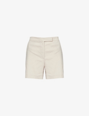 THEORY: Woven-texture mid-rise linen-blend shorts