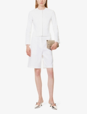 Shop Theory Women's White Woven-texture Regular-fit Linen-blend Shorts