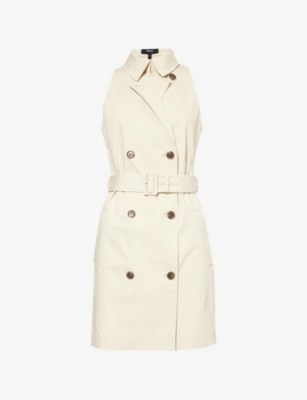THEORY: Sleeveless double-breasted stretch-cotton trench mini dress