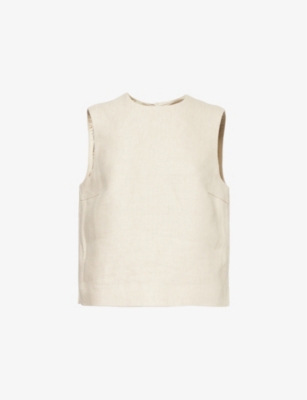 THEORY: Darted sleeveless round-neck linen top