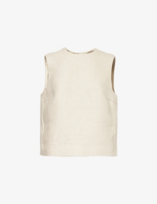 Shop Theory Womens Darted Sleeveless Round-neck Linen Top Straw