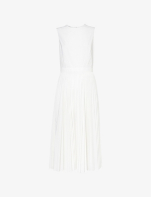 Shop Theory Women's White Pleated Sleeveless Woven Midi Dress