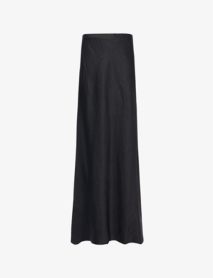 Shop Theory Womens Flared-hem Regular-fit Linen-blend Maxi Skirt Black