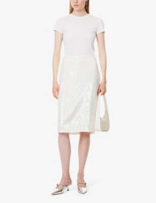 Shop Theory Women's White Sequin-embellished Slim-fit Recycled-polyester Midi Skirt